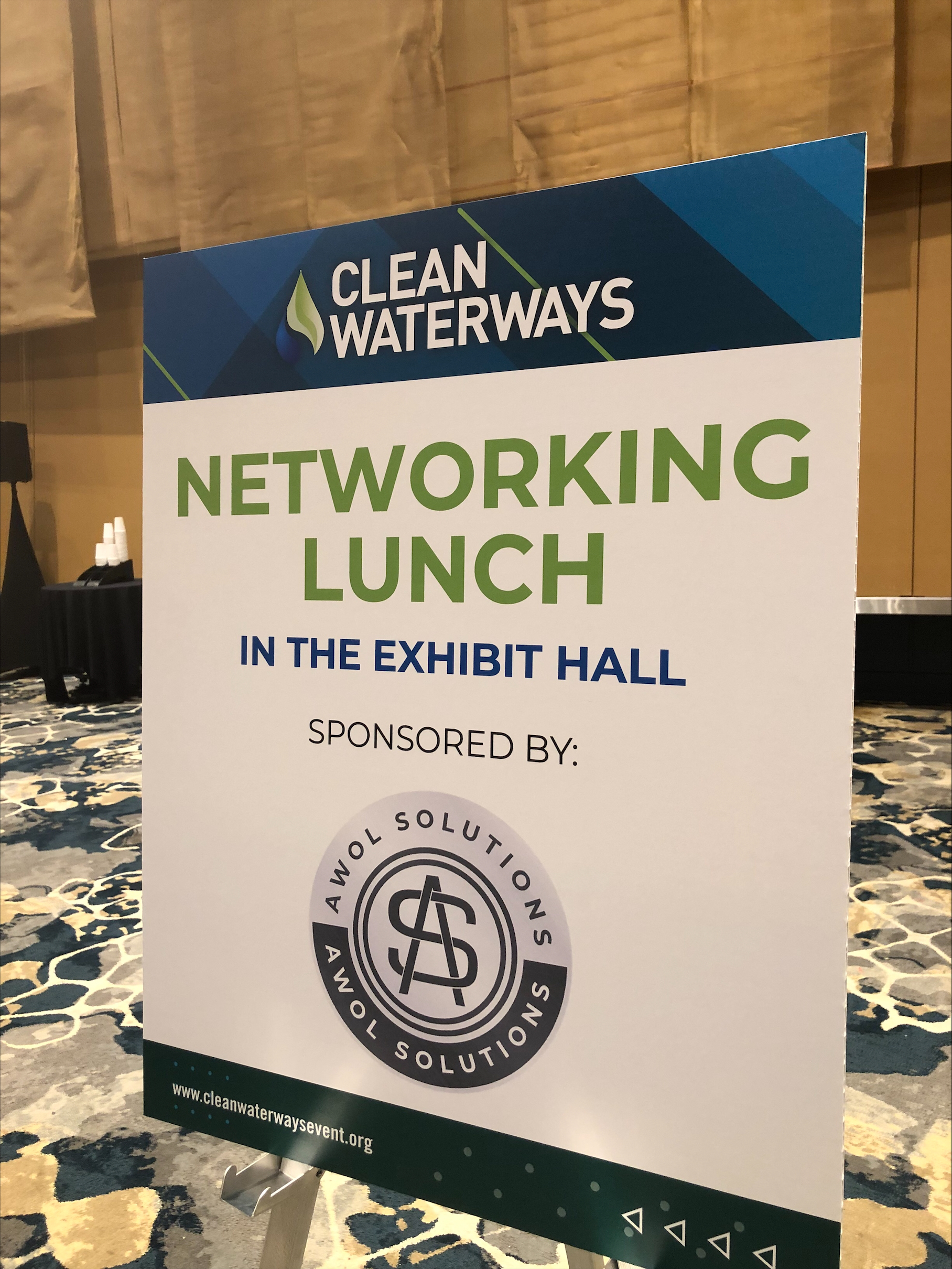 Sign that reads Clean Water Ways Networking Lunch